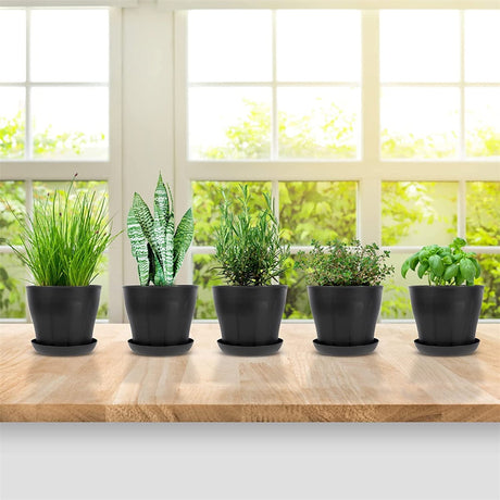 Pots for Plants, 8 Pack 4.8 inch Plastic Planters with Multiple Drainage Holes and Trays - Plant Pots for All Home Garden Flowers Succulents (White) 4.8inch-Black1