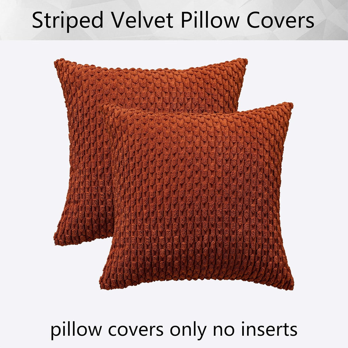Holzlrgus Fall Set of 2 Striped Textured Velvet Corduroy Decorative Europe Sham Seasonal Autumn Throw Pillow Cushion Cover for Couch, (60x60 cm, 24inch) 22 x 22-Inch Burnt Brick