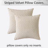 Holzlrgus Fall Set of 2 Striped Textured Velvet Corduroy Decorative Europe Sham Seasonal Autumn Throw Pillow Cushion Cover for Couch, (60x60 cm, 24inch), Burnt Brick 22 x 22-Inch Cream