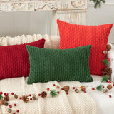 Holzlrgus Fall Set of 2 Striped Textured Velvet Corduroy Decorative Europe Sham Seasonal Autumn Throw Pillow Cushion Cover for Couch, (60x60 cm, 24inch), Burnt Brick 22 x 22-Inch Dark Green