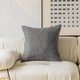 Holzlrgus Fall Set of 2 Striped Textured Velvet Corduroy Decorative Europe Sham Seasonal Autumn Throw Pillow Cushion Cover for Couch, (60x60 cm, 24inch), Burnt Brick 22 x 22-Inch Dark Grey