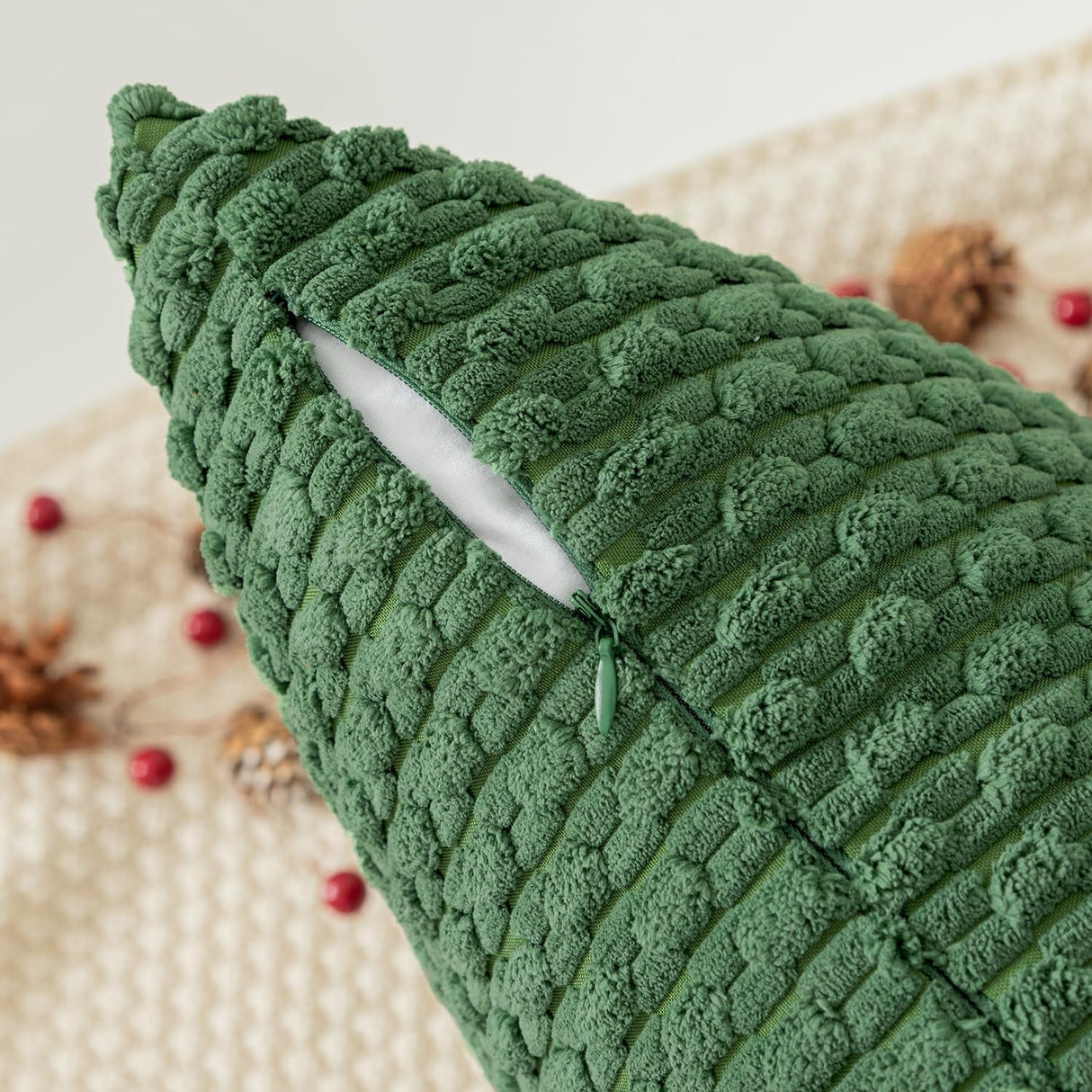 Holzlrgus Fall Set of 2 Striped Textured Velvet Corduroy Decorative Europe Sham Seasonal Autumn Throw Pillow Cushion Cover for Couch, (60x60 cm, 24inch), Burnt Brick 12 x 20-Inch Sage Green