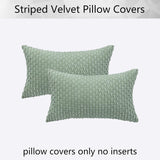 Holzlrgus Fall Set of 2 Striped Textured Velvet Corduroy Decorative Europe Sham Seasonal Autumn Throw Pillow Cushion Cover for Couch, (60x60 cm, 24inch), Burnt Brick 22 x 22-Inch Sage Green