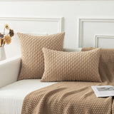 Holzlrgus Fall Set of 2 Striped Textured Velvet Corduroy Decorative Europe Sham Seasonal Autumn Throw Pillow Cushion Cover for Couch, (60x60 cm, 24inch), Burnt Brick 22 x 22-Inch Tan