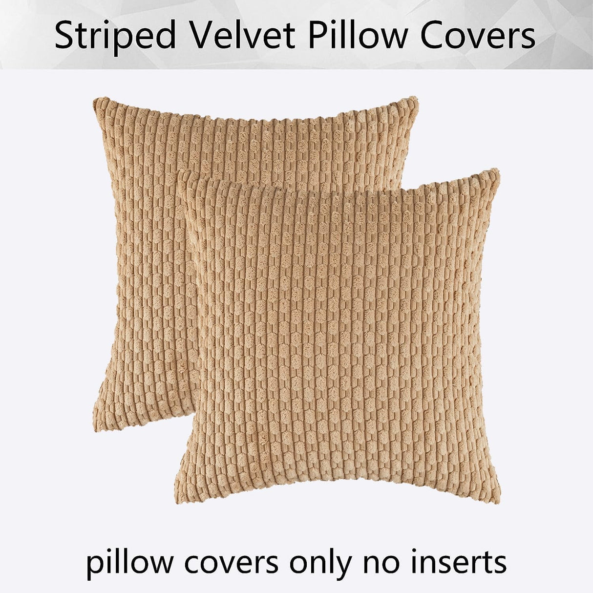 Holzlrgus Fall Set of 2 Striped Textured Velvet Corduroy Decorative Europe Sham Seasonal Autumn Throw Pillow Cushion Cover for Couch, (60x60 cm, 24inch), Burnt Brick 22 x 22-Inch Tan