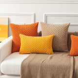 Holzlrgus Fall Set of 2 Striped Textured Velvet Corduroy Decorative Europe Sham Seasonal Autumn Throw Pillow Cushion Cover for Couch, (60x60 cm, 24inch), Burnt Brick 22 x 22-Inch Tan