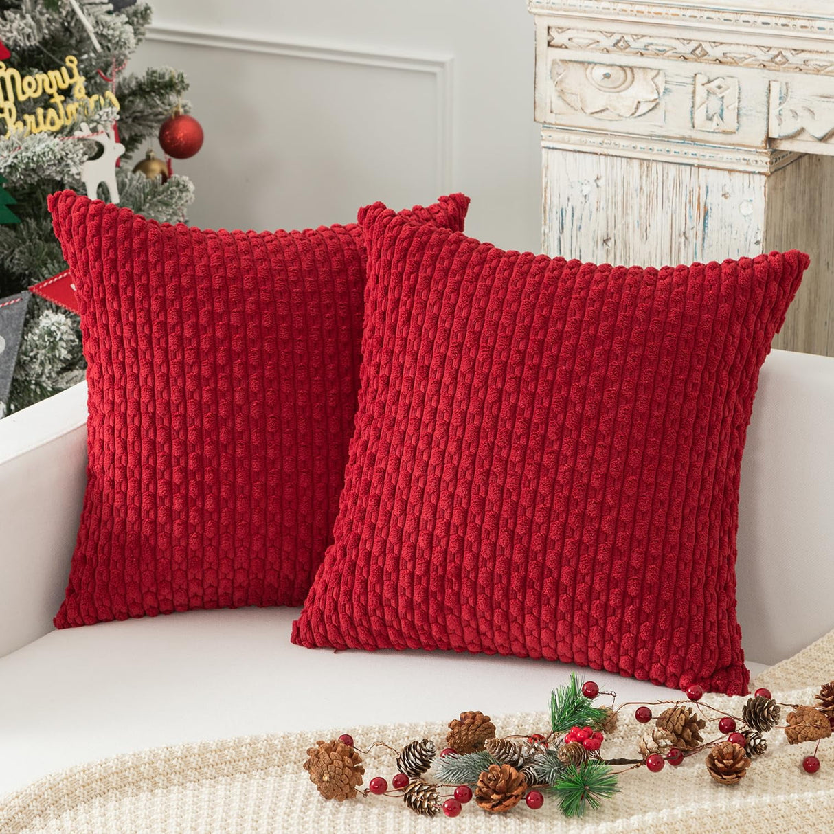 Holzlrgus Fall Set of 2 Striped Textured Velvet Corduroy Decorative Europe Sham Seasonal Autumn Throw Pillow Cushion Cover for Couch, (60x60 cm, 24inch), Burnt Brick 16 x 16-Inch Yellow