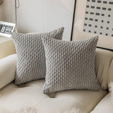 Holzlrgus Fall Set of 2 Striped Textured Velvet Corduroy Decorative Europe Sham Seasonal Autumn Throw Pillow Cushion Cover for Couch, (60x60 cm, 24inch), Burnt Brick 18 x 18-Inch Yellow