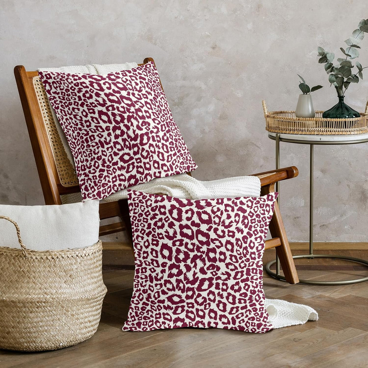Lime Green White Leopard Print Pillow Covers 18x18 Inch Set of 2 Cheetah Animal Spots Decorative Throw Pillows For Couch Farmhouse Chinoiserie Pillow Cases Home Decor For Room Sofa Bed Porch Outdoor 16" x 16" Wine Red