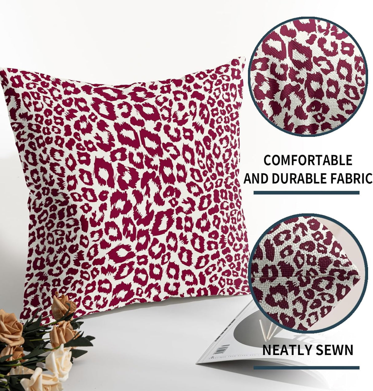 Lime Green White Leopard Print Pillow Covers 18x18 Inch Set of 2 Cheetah Animal Spots Decorative Throw Pillows For Couch Farmhouse Chinoiserie Pillow Cases Home Decor For Room Sofa Bed Porch Outdoor 16" x 16" Wine Red