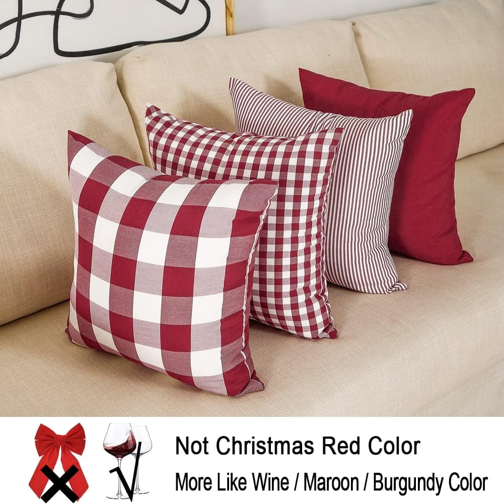 Light Blue Farmhouse Buffalo Plaid Pillow Covers 18x18 Set of 2 Patio Outdoor Decor Neutral Checkered Pillow Covers 18 x 18, Blue and White Gingham 18" x 18" Green