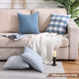 Light Blue Farmhouse Buffalo Plaid Pillow Covers 18x18 Set of 2 Patio Outdoor Decor Neutral Checkered Pillow Covers 18 x 18, Blue and White Gingham Pinstripe 18"x18", Set of 2 Greyish Blue