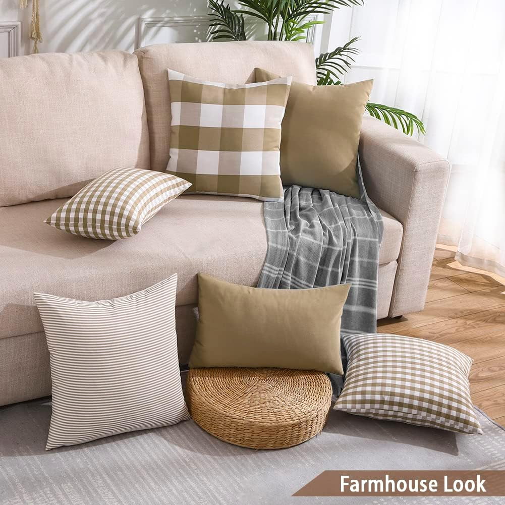 Light Blue Farmhouse Buffalo Plaid Pillow Covers 18x18 Set of 2 Patio Outdoor Decor Neutral Checkered Pillow Covers 18 x 18, Blue and White Gingham Plaid Gingham 18"x18", Set of 2 Greyish Green
