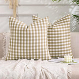 Light Blue Farmhouse Buffalo Plaid Pillow Covers 18x18 Set of 2 Patio Outdoor Decor Neutral Checkered Pillow Covers 18 x 18, Blue and White Gingham Pinstripe 18"x18", Set of 2 Khaki