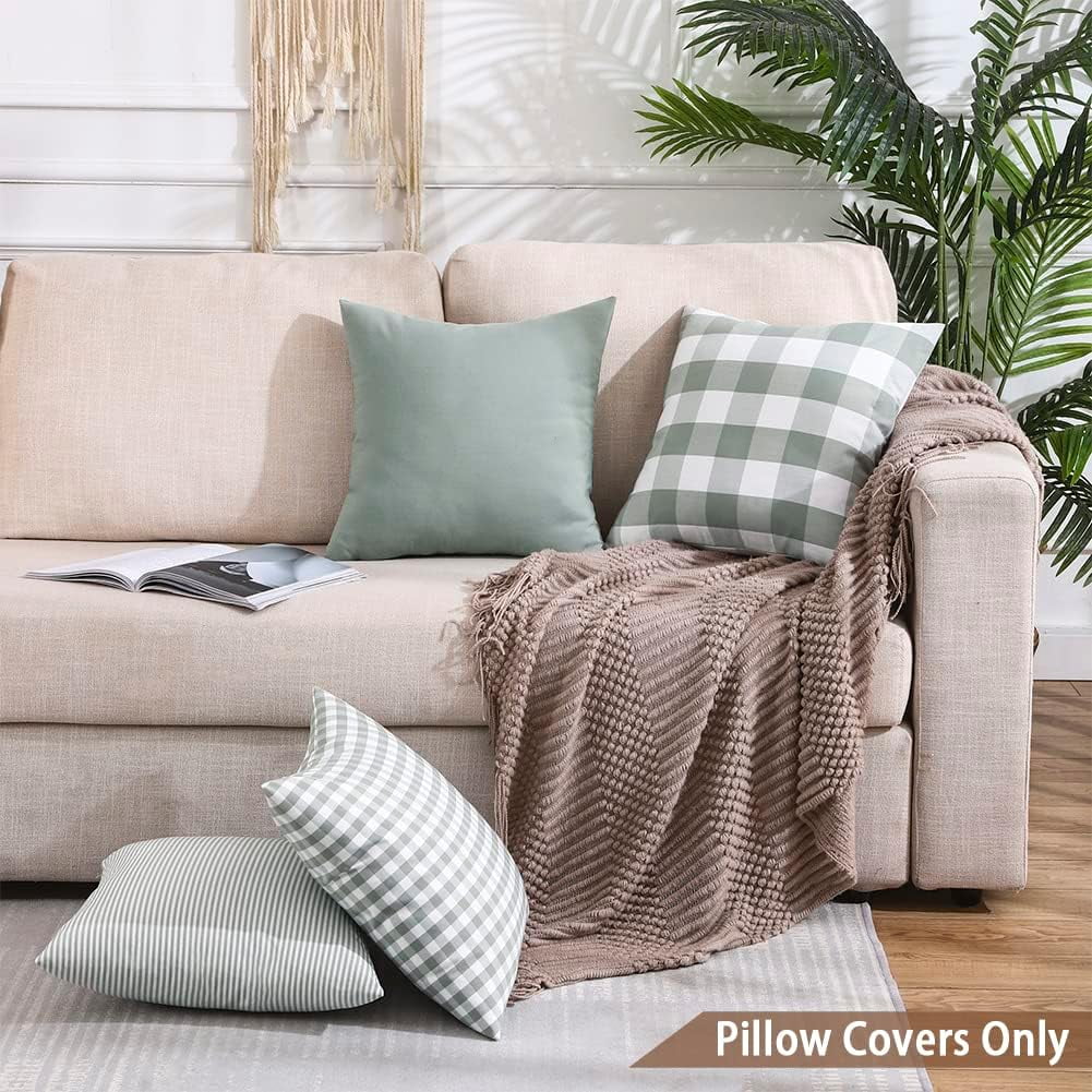 Light Blue Farmhouse Buffalo Plaid Pillow Covers 18x18 Set of 2