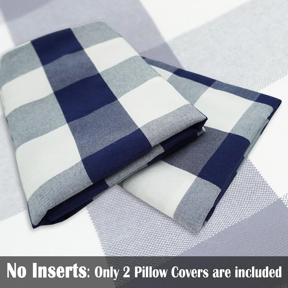 Light Blue Farmhouse Buffalo Plaid Pillow Covers 18x18 Set of 2 Patio Outdoor Decor Neutral Checkered Pillow Covers 18 x 18, Blue and White Gingham Plaid Check 18"x18", Set of 2 Navy Blue