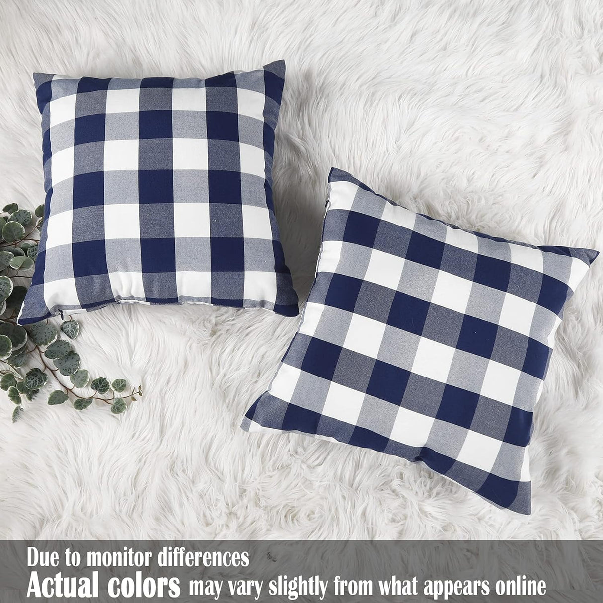 Light Blue Farmhouse Buffalo Plaid Pillow Covers 18x18 Set of 2 Patio Outdoor Decor Neutral Checkered Pillow Covers 18 x 18, Blue and White Gingham Plaid Check 18"x18", Set of 2 Navy Blue