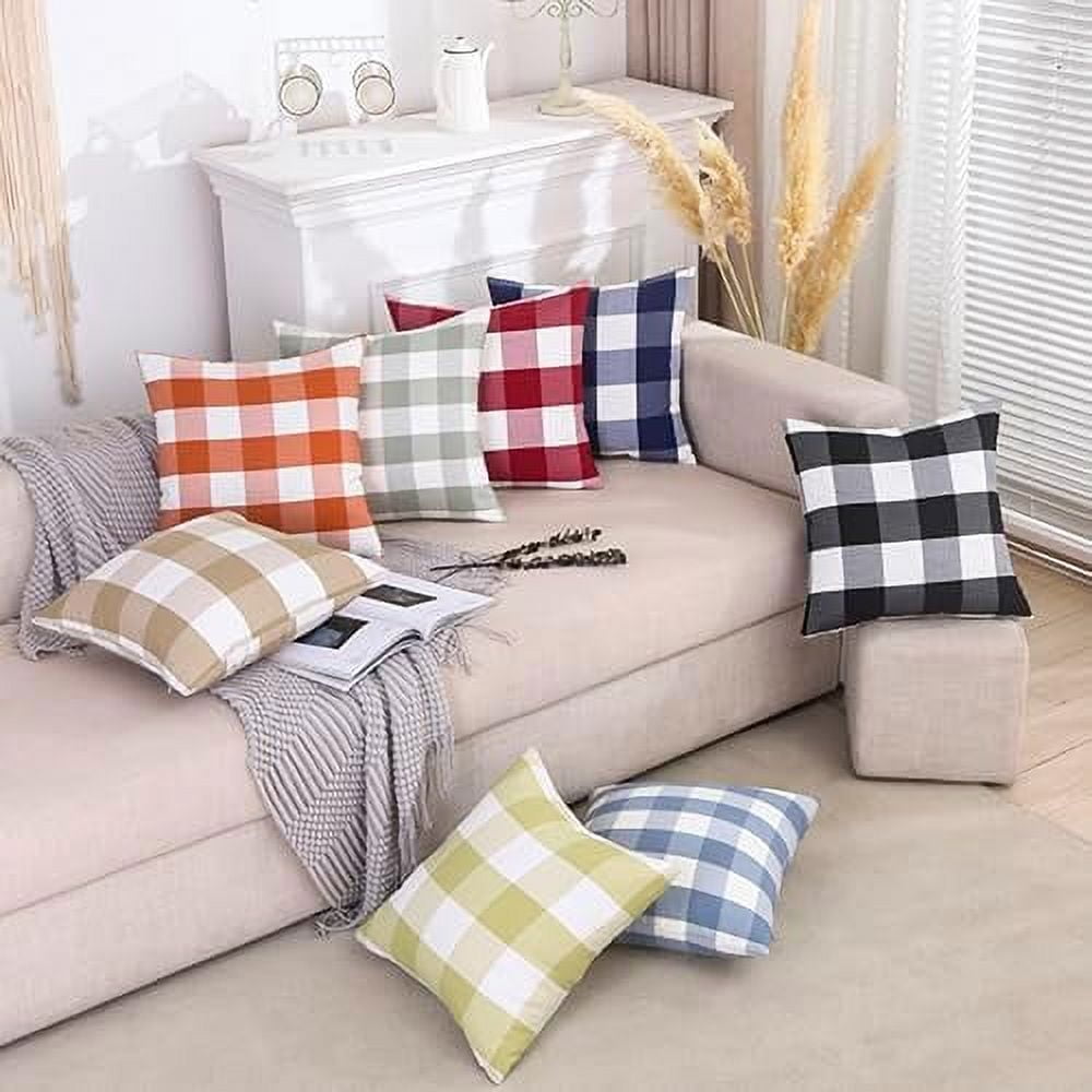 Light Blue Farmhouse Buffalo Plaid Pillow Covers 18x18 Set of 2 Patio Outdoor Decor Neutral Checkered Pillow Covers 18 x 18, Blue and White Gingham Pinstripe 18"x18", Set of 2 Orange