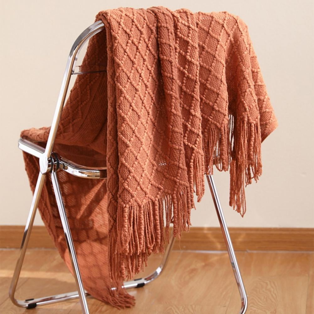 Throw Blanket for Couch 50 x 60 inches Knit Woven Blankets Cozy Lightweight Decorative Throw for Bed and Living Room Beige