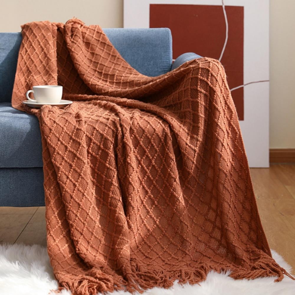 Throw Blanket for Couch 50 x 60 inches Knit Woven Blankets Cozy Lightweight Decorative Throw for Bed and Living Room Beige