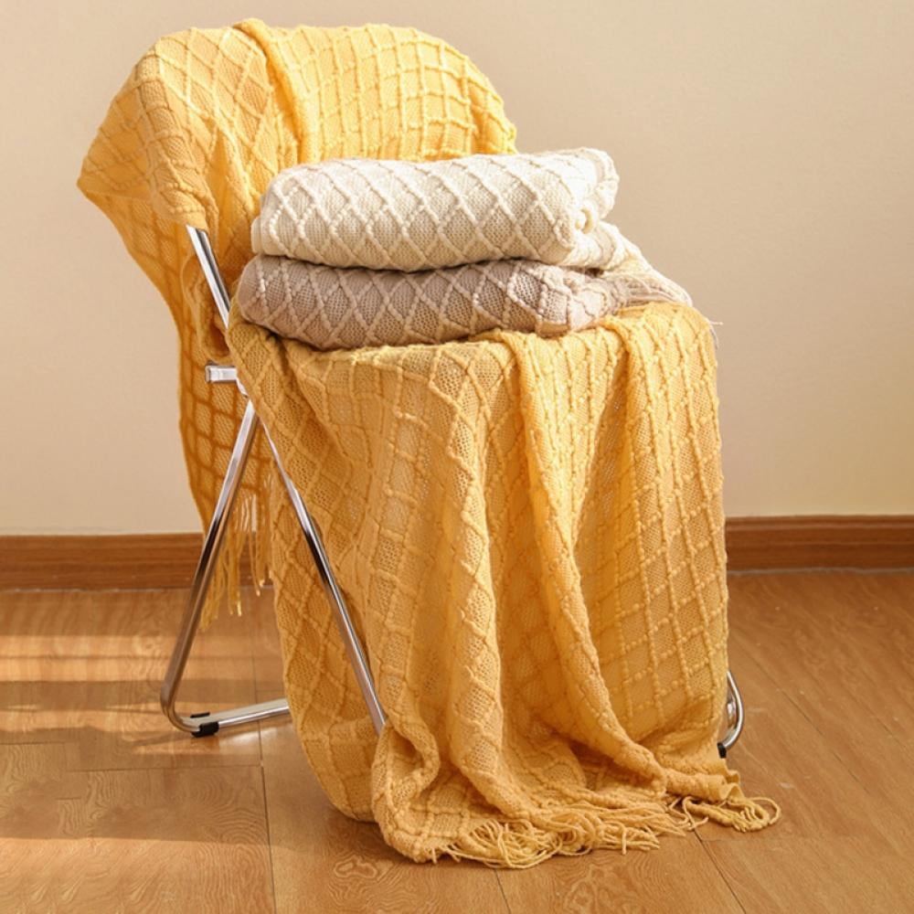 Throw Blanket for Couch 50 x 60 inches Knit Woven Blankets Cozy Lightweight Decorative Throw for Bed and Living Room Beige