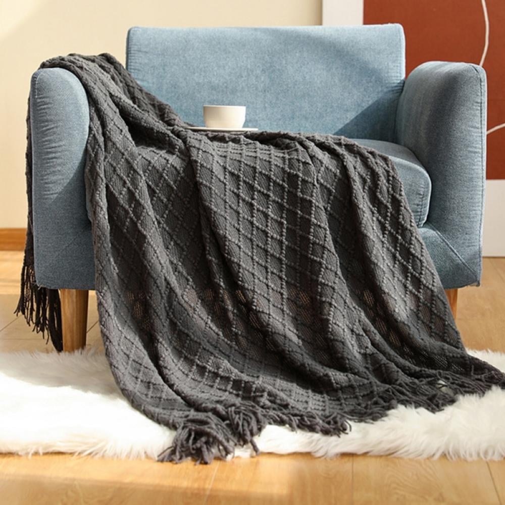 Throw Blanket for Couch 50 x 60 inches Knit Woven Blankets Cozy Lightweight Decorative Throw for Bed and Living Room Beige