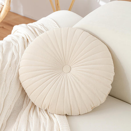 Darzheoy Round Throw Pillow 15.7 inch Decorative Round Velvet Floor Pillows Small Pumpkin Throw Pillow Cushion for Living Room Sofa Bed, Gray Beige
