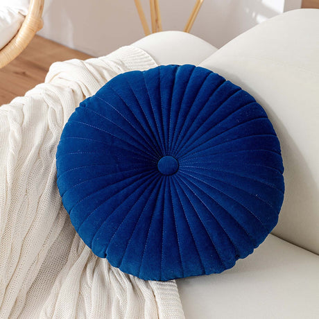 Darzheoy Round Throw Pillow 15.7 inch Decorative Round Velvet Floor Pillows Small Pumpkin Throw Pillow Cushion for Living Room Sofa Bed, Gray Blue