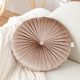 Darzheoy Round Throw Pillow 15.7 inch Decorative Round Velvet Floor Pillows Small Pumpkin Throw Pillow Cushion for Living Room Sofa Bed, Gray Coffee