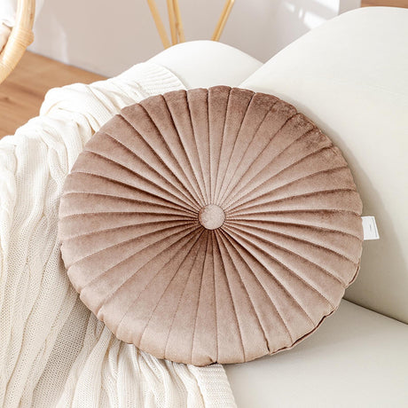 Darzheoy Round Throw Pillow 15.7 inch Decorative Round Velvet Floor Pillows Small Pumpkin Throw Pillow Cushion for Living Room Sofa Bed, Gray Coffee