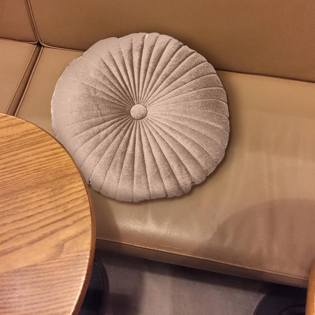 Darzheoy Round Throw Pillow 15.7 inch Decorative Round Velvet Floor Pillows Small Pumpkin Throw Pillow Cushion for Living Room Sofa Bed, Gray Coffee