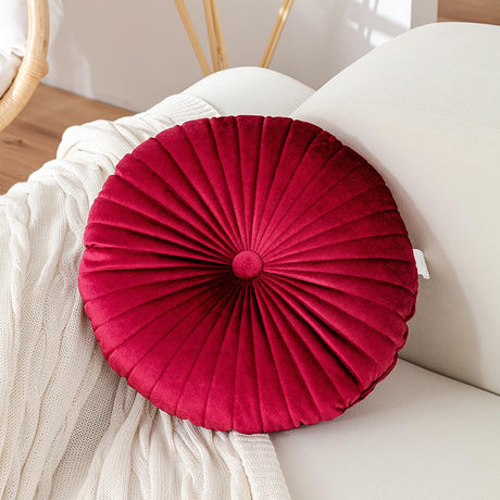 Darzheoy Round Throw Pillow 15.7 inch Decorative Round Velvet Floor Pillows Small Pumpkin Throw Pillow Cushion for Living Room Sofa Bed, Gray Red