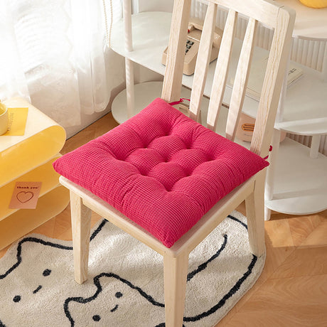Solid Color Thickened Corduroy Chair Cushions 17.7 * 17.7in Extra-Large Size Seat Cushion with Machine Washable,Large Size Dining Chair Cushion Student Office Tatami Cushion Meditation Cushion 15.7" x 15.7" Hot Pink