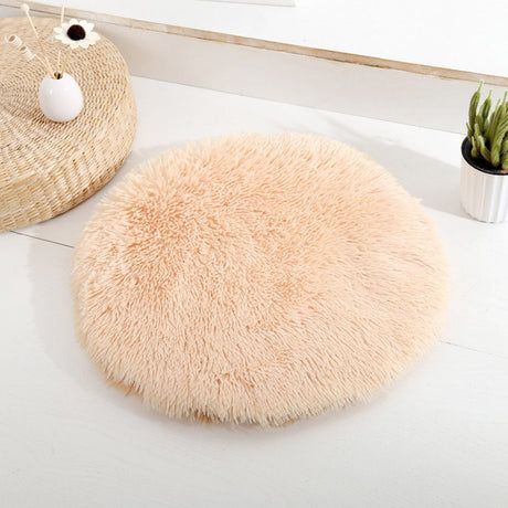 Darzheoy 16 inch Plush Dog Bed Mat Warm Fluffy Round Puppy Crate Pad with Anti-Slip Waterproof Bottom Soft Comfy Pet Kennel Mat for Small and Medium Dogs Beige