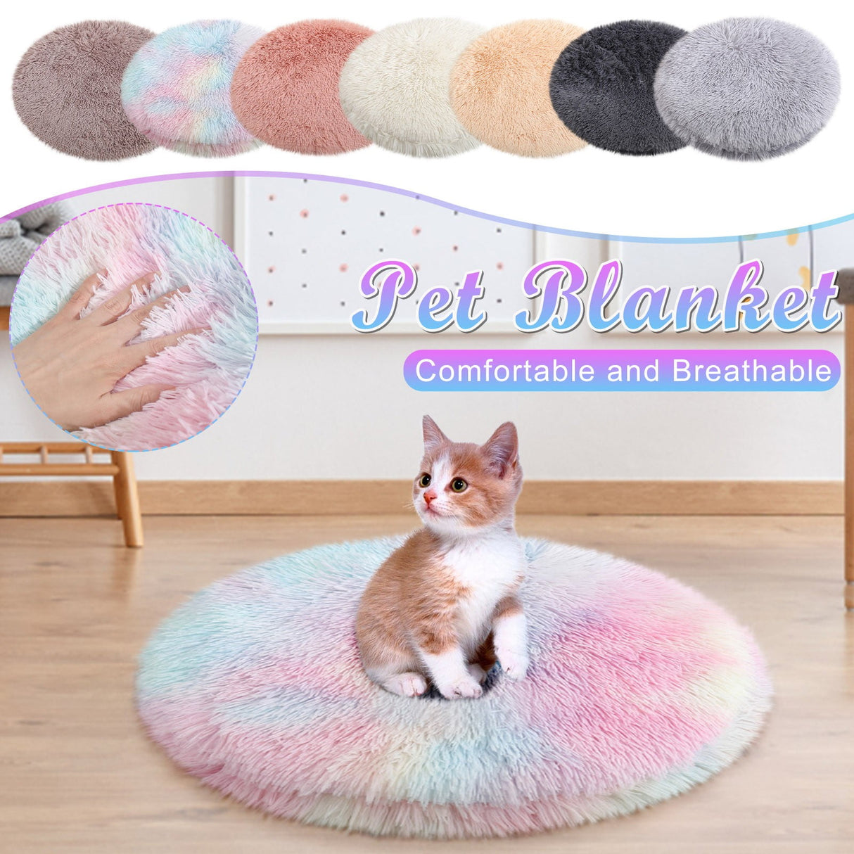 Darzheoy 16 inch Plush Dog Bed Mat Warm Fluffy Round Puppy Crate Pad with Anti-Slip Waterproof Bottom Soft Comfy Pet Kennel Mat for Small and Medium Dogs Beige