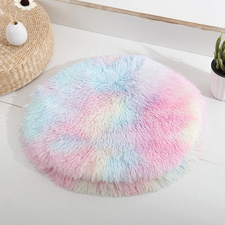 Darzheoy 16 inch Plush Dog Bed Mat Warm Fluffy Round Puppy Crate Pad with Anti-Slip Waterproof Bottom Soft Comfy Pet Kennel Mat for Small and Medium Dogs Multicolor