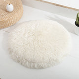 Darzheoy 16 inch Plush Dog Bed Mat Warm Fluffy Round Puppy Crate Pad with Anti-Slip Waterproof Bottom Soft Comfy Pet Kennel Mat for Small and Medium Dogs White