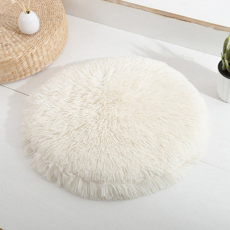 Darzheoy 16 inch Plush Dog Bed Mat Warm Fluffy Round Puppy Crate Pad with Anti-Slip Waterproof Bottom Soft Comfy Pet Kennel Mat for Small and Medium Dogs White