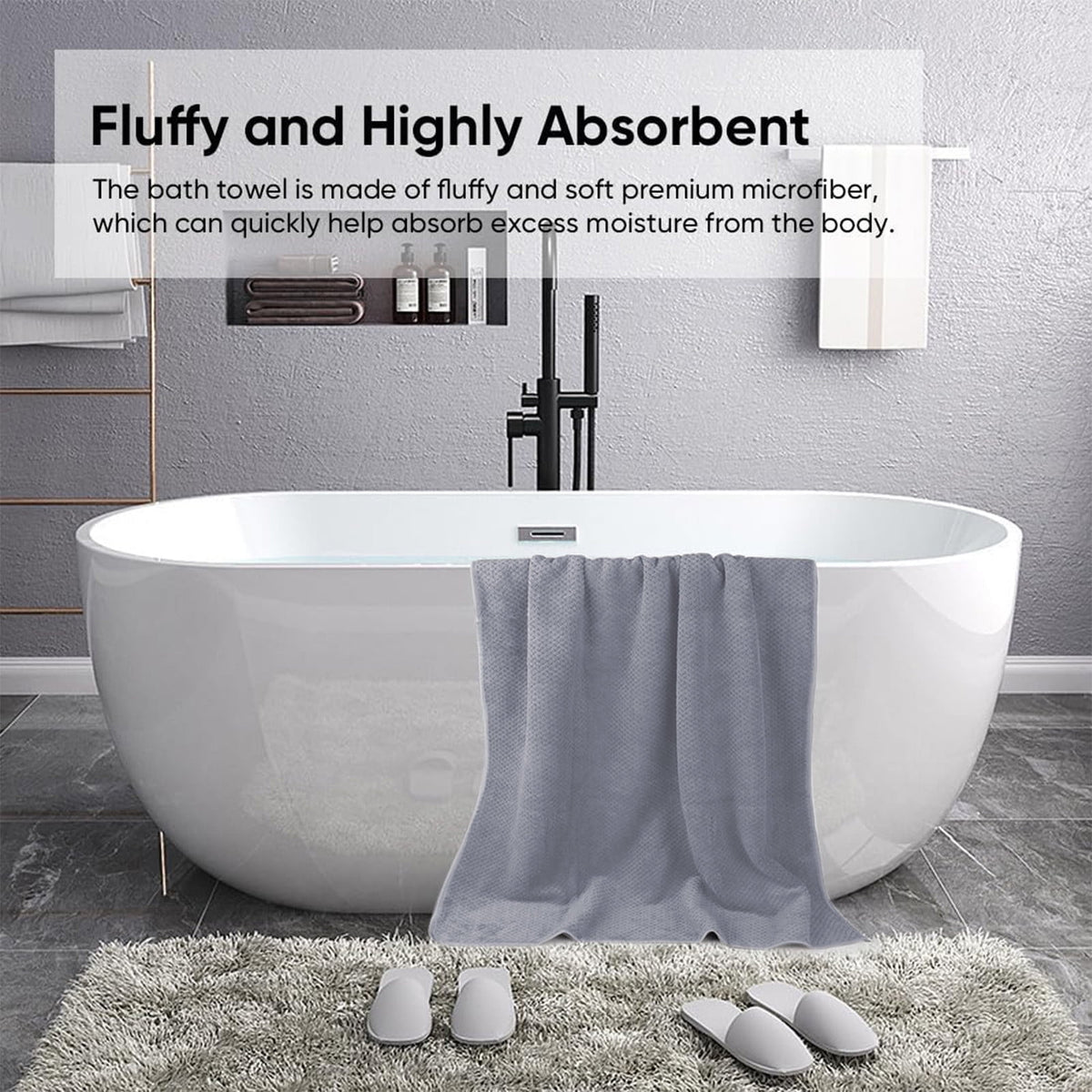Oversized Microfiber Bath Towel, Soft Absorbent Quick Dry Towel for Bathroom, Pool, Beach, Swim, Yoga, Daily Use, 55×28 Inch, Gray