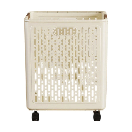 Chmadoxn Collapsible Laundry Hamper with Wheels - Foldable Storage Basket for Clothes, Toys & Organizing | Rolling Linen Cart w/ Handle, Portable Closet Utility Bin 18 Inch Tall Beige