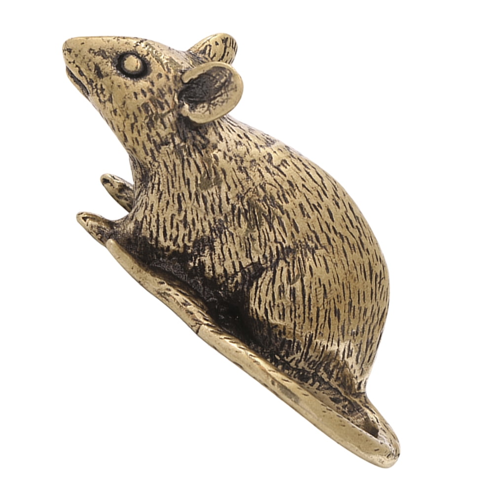 HOOWIFFY Brass Lucky Rat Figurine Traditional Feng Shui Sculpture for Home Decor and Office Display