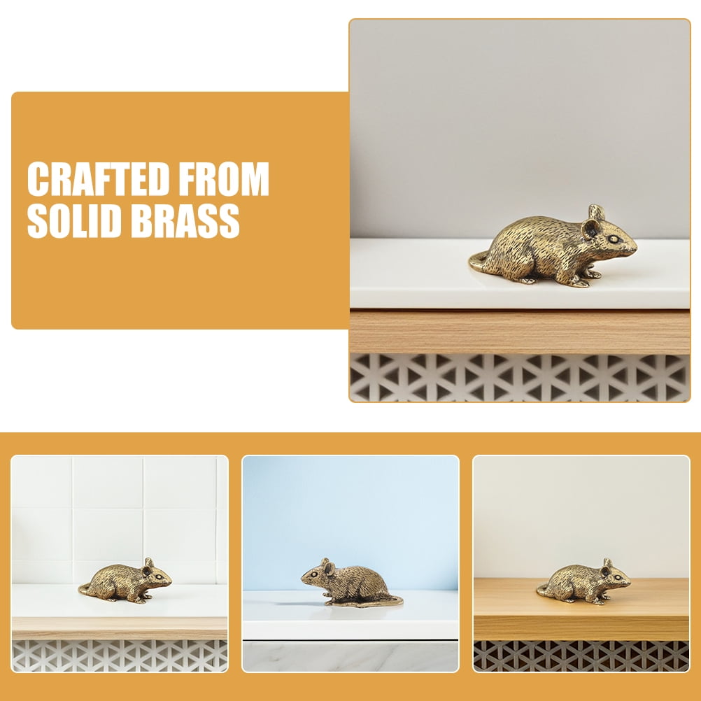 HOOWIFFY Brass Lucky Rat Figurine Traditional Feng Shui Sculpture for Home Decor and Office Display
