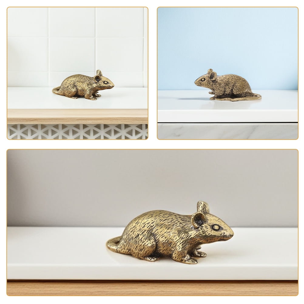 HOOWIFFY Brass Lucky Rat Figurine Traditional Feng Shui Sculpture for Home Decor and Office Display