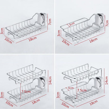 HOOWIFFY Silver Stainless Steel Faucet Storage Rack Adjustable Sponge Holder for Draining Kitchen Sink 7.5x3.5x4.7 Inches
