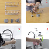 HOOWIFFY Silver Stainless Steel Faucet Storage Rack Adjustable Sponge Holder for Draining Kitchen Sink 7.5x3.5x4.7 Inches