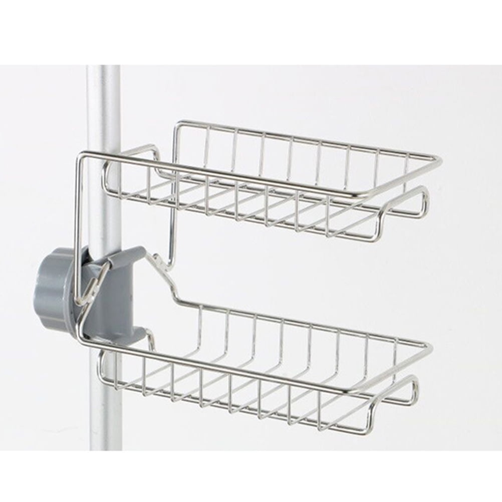 HOOWIFFY Silver Stainless Steel Faucet Storage Rack Adjustable Sponge Holder for Draining Kitchen Sink 7.5x3.5x4.7 Inches