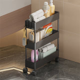 Kdkad Slim Space Saver Rolling Cart, 4.7-Inch Wide Storage Organizer with Wheels for Bathroom, Laundry Room, Between Washer & Toilet, 3-Tier Slim Design Black