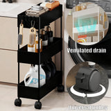 Kdkad Slim Space Saver Rolling Cart, 4.7-Inch Wide Storage Organizer with Wheels for Bathroom, Laundry Room, Between Washer & Toilet, 3-Tier Slim Design Black