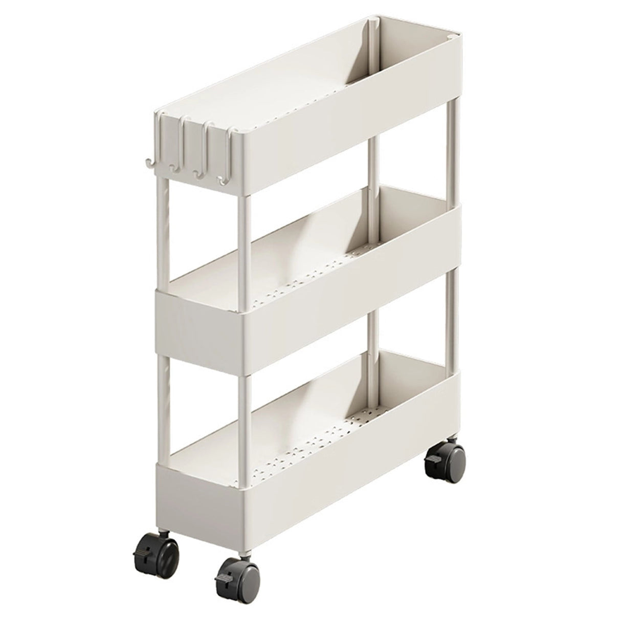 Kdkad Slim Space Saver Rolling Cart, 4.7-Inch Wide Storage Organizer with Wheels for Bathroom, Laundry Room, Between Washer & Toilet, 3-Tier Slim Design White