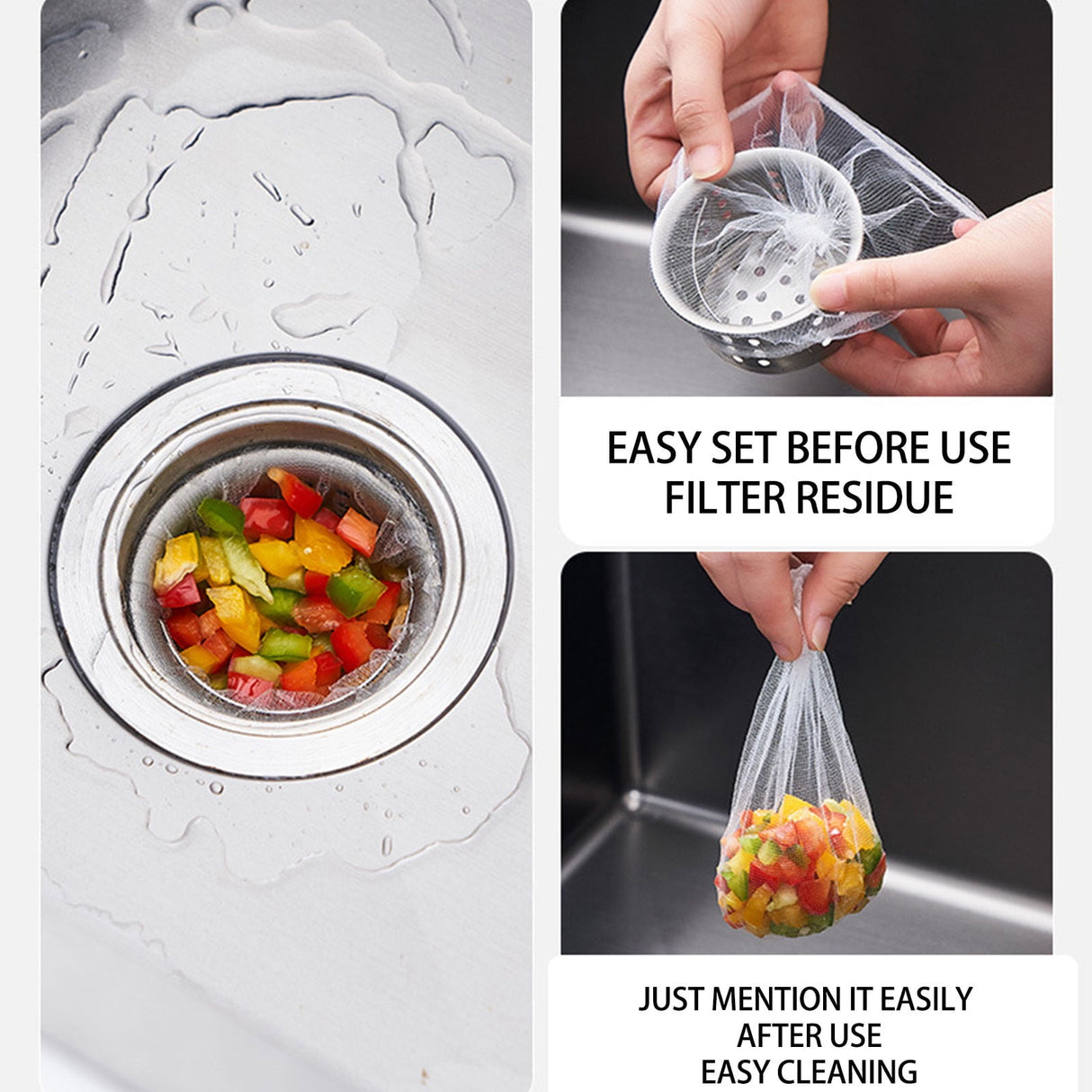Chmadoxn 100 PCS Disposable Kitchen Sink Filter Nets 1mm Mesh Strainer Bags for Efficient Anti-Clogging, Food Catcher Screen Filters in Kitchen Sink Basket As Show B